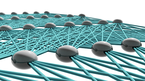 Artificial neural network schematic structure isolated on white, 3d illustration.