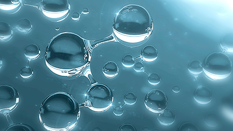 Molecule inside Liquid Bubble on DNA water splash background.