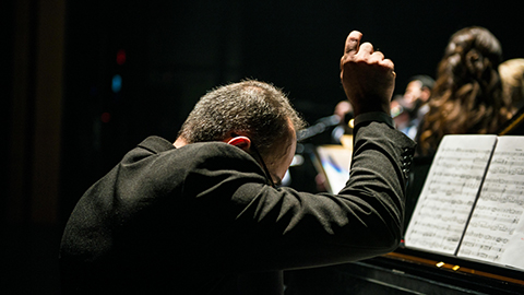 Image of a person conducting a symphony.