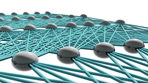 Artificial neural network schematic structure isolated on white, 3d illustration.