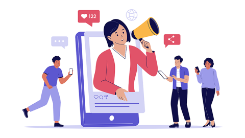 Social Media Marketing Illustration with Mobile Engagement. 